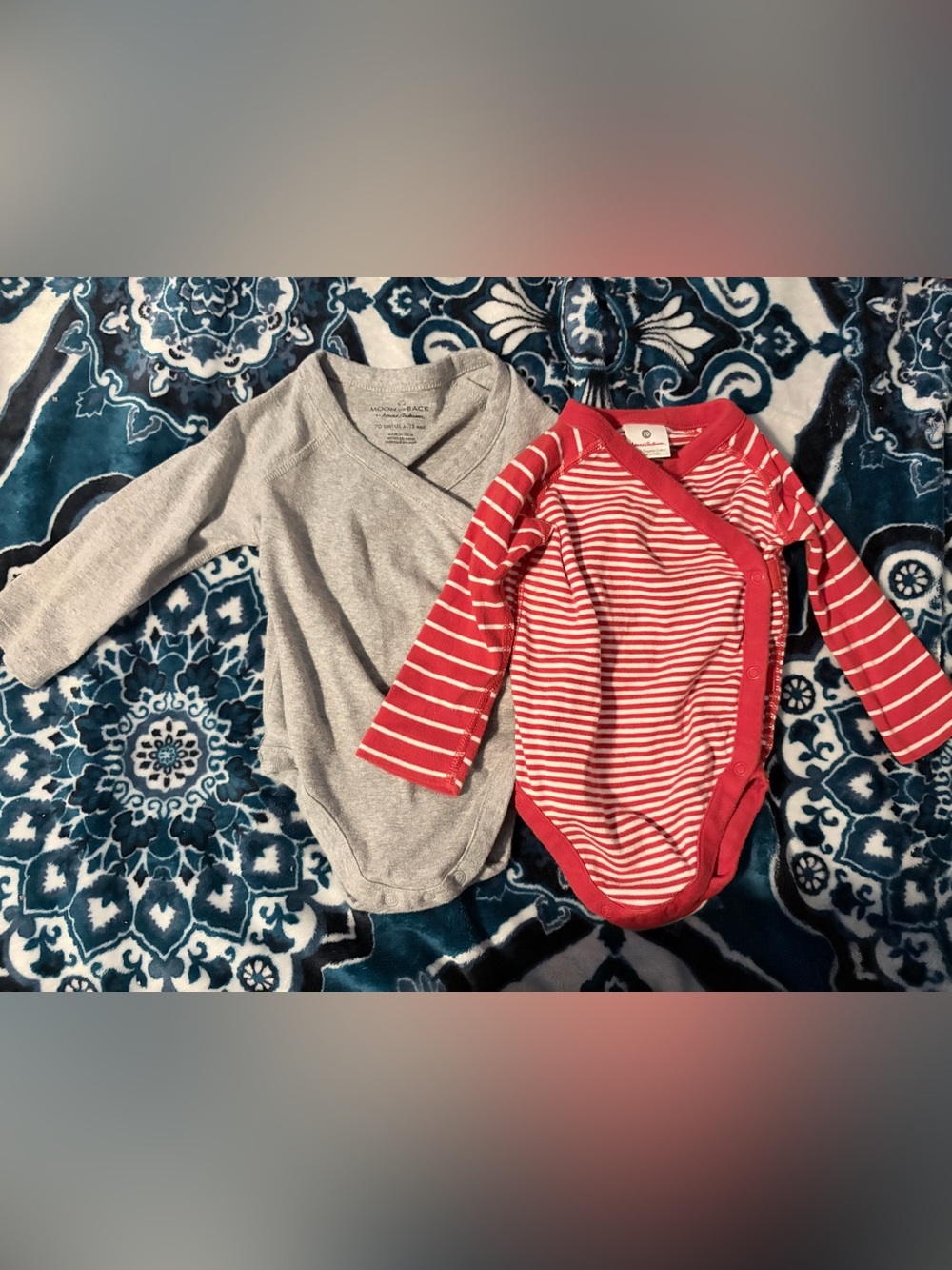 Hanna Andersson Gray and Red Striped Baby One-Piece Set